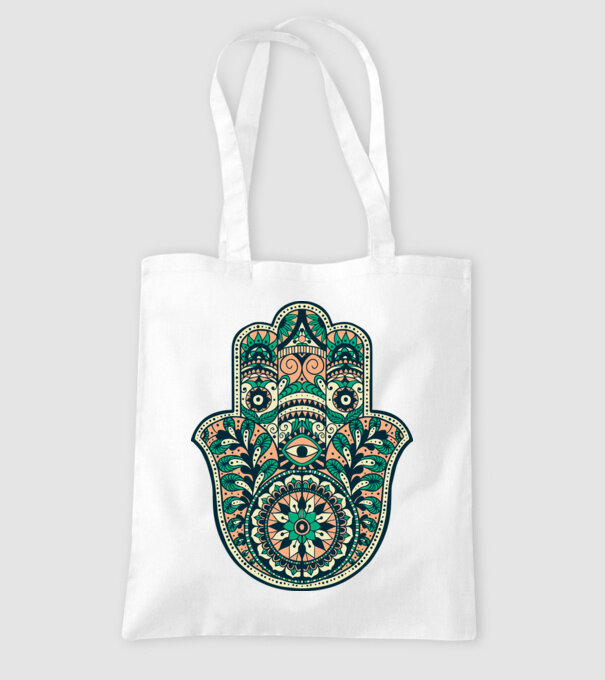 Mână Hamza - Mâna lui Dumnezeu Mandala model alb pe tricou
