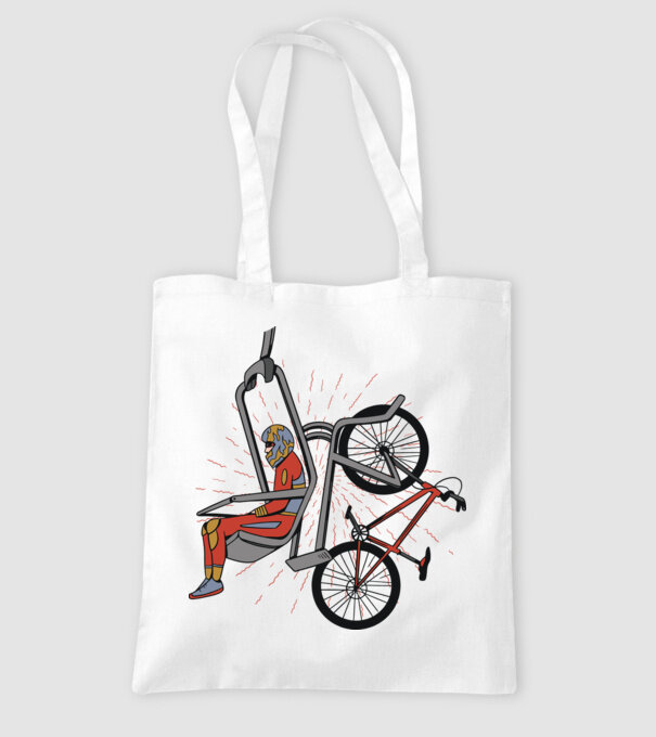 Biciclist montain bike pe teleferic model alb pe tricou