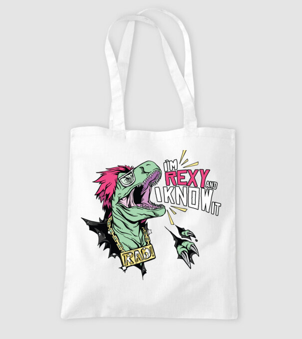 'I''m Rexy and I know it - tricou dinozaur amuzant' model alb pe tricou