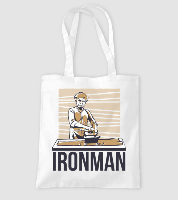 Ironman Om care calcă (montează metal) model alb pe tricou