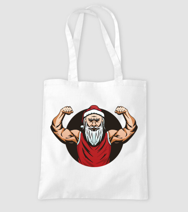Moș Crăciun musculos model alb pe tricou