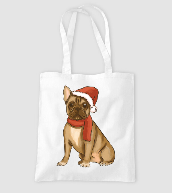 Bulldog francez de Crăciun model alb pe tricou