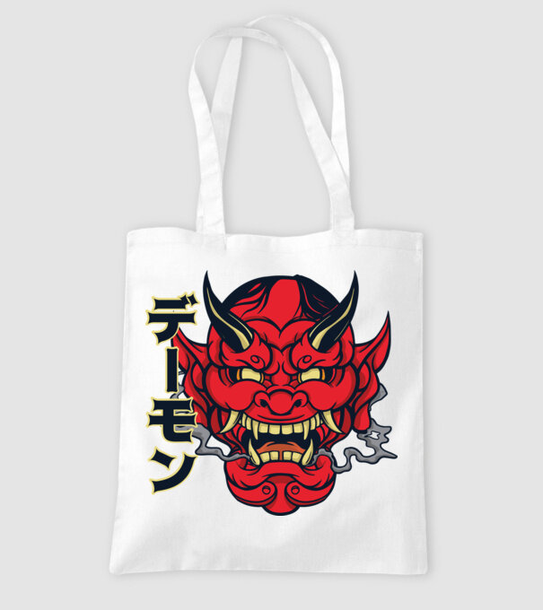 Mască demon chinez model alb pe tricou
