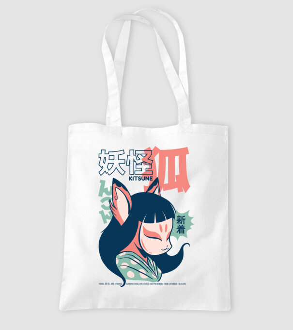 Kitsune Yokai Anime model alb pe tricou
