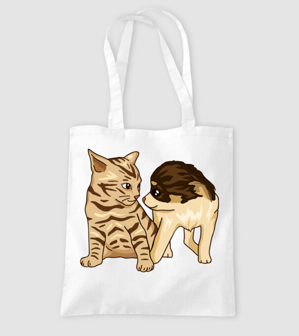 cuplu drăguț câine și pisică model alb pe tricou
