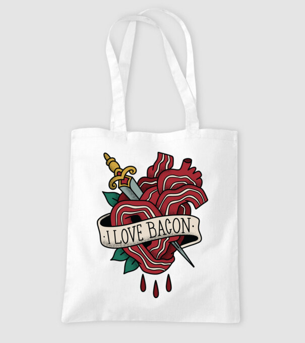 Love Bacon Tatuaj model alb pe tricou