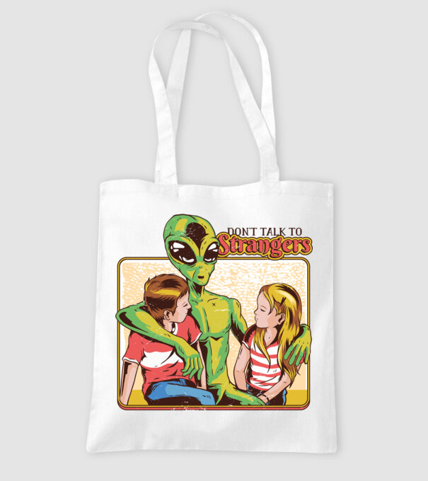 Nu vorbi cu străini tricou amuzant Alien model alb pe tricou