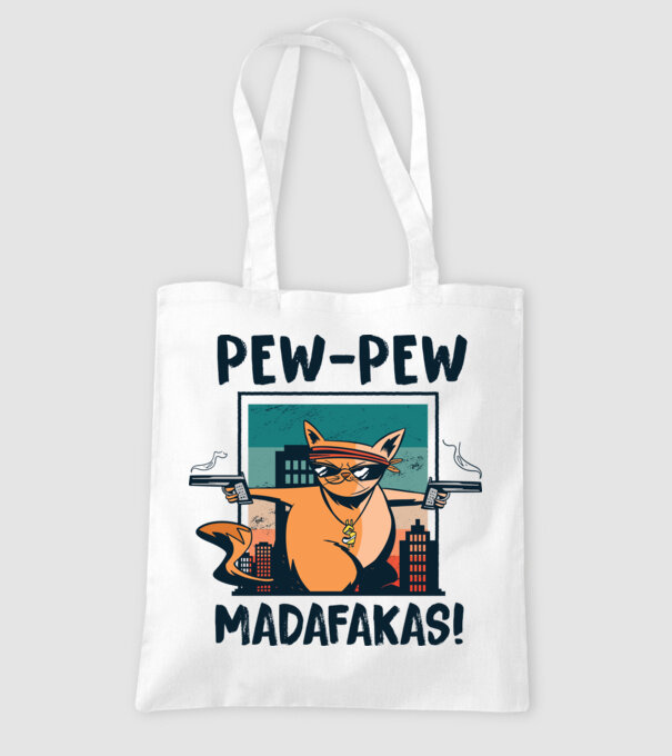 Pew Pew Pew Madafakas Pisică dark model alb pe tricou