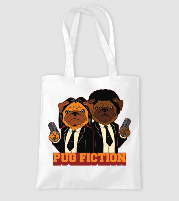 Pug Fiction Pugs Mops Pulp Fiction parodie model alb pe tricou