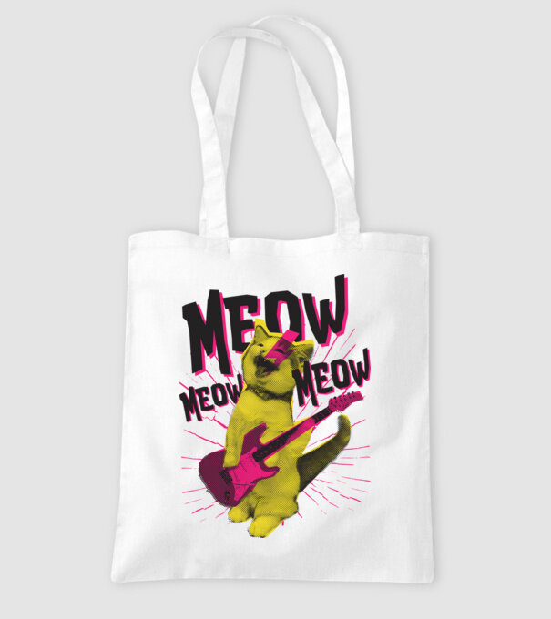 Pisică Rocker Meow model alb pe tricou