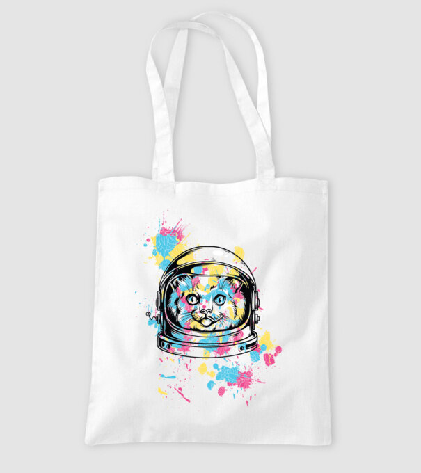 Space Cat model alb pe tricou