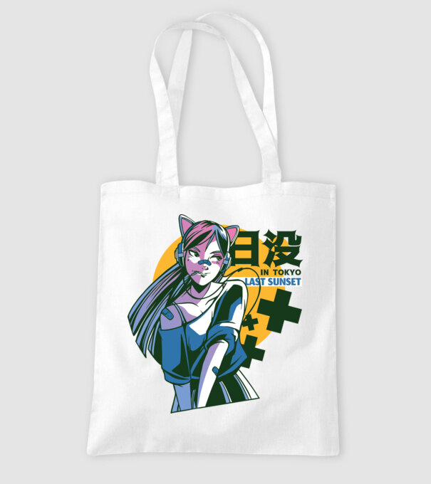 Fată Anime Sunset Tokyo model alb pe tricou
