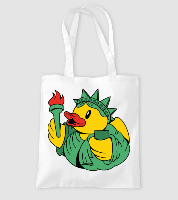 Rățușcă de cauciuc Statuia Libertății model alb pe tricou