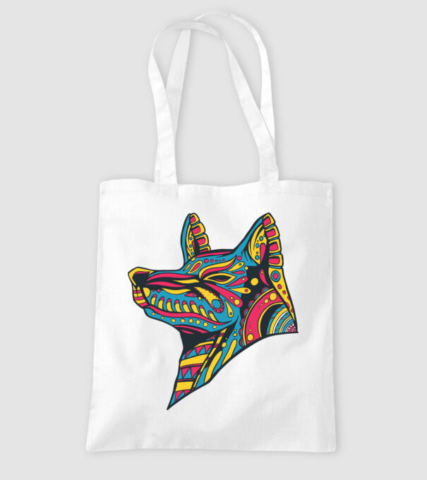 Cap de lup colorat model alb pe tricou