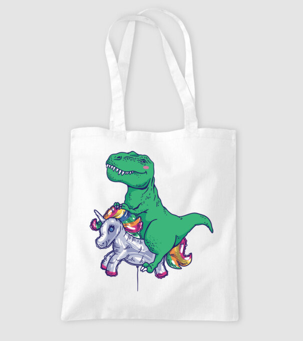 T-rex pe Unicorn balon model alb pe tricou