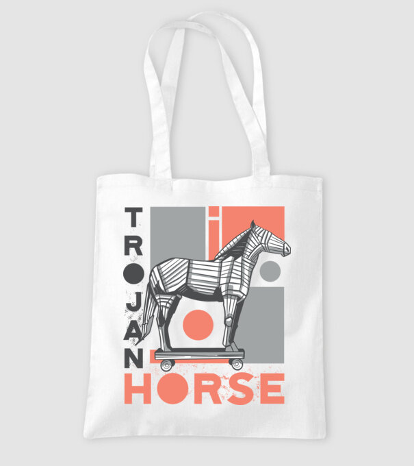 Cal troian model alb pe tricou