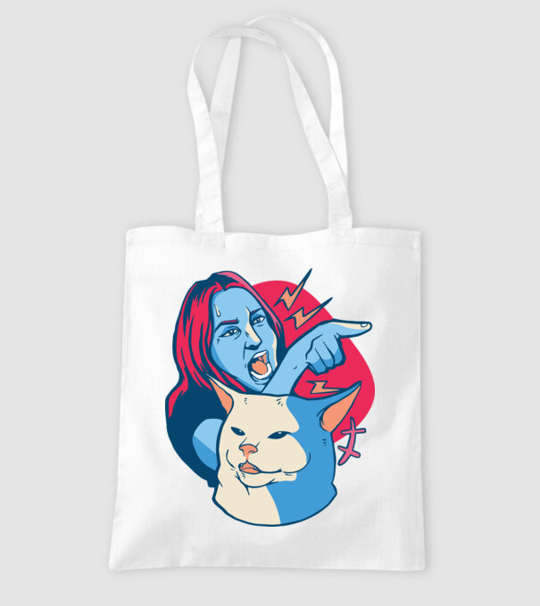 Meme pisică urlătoare model alb pe tricou