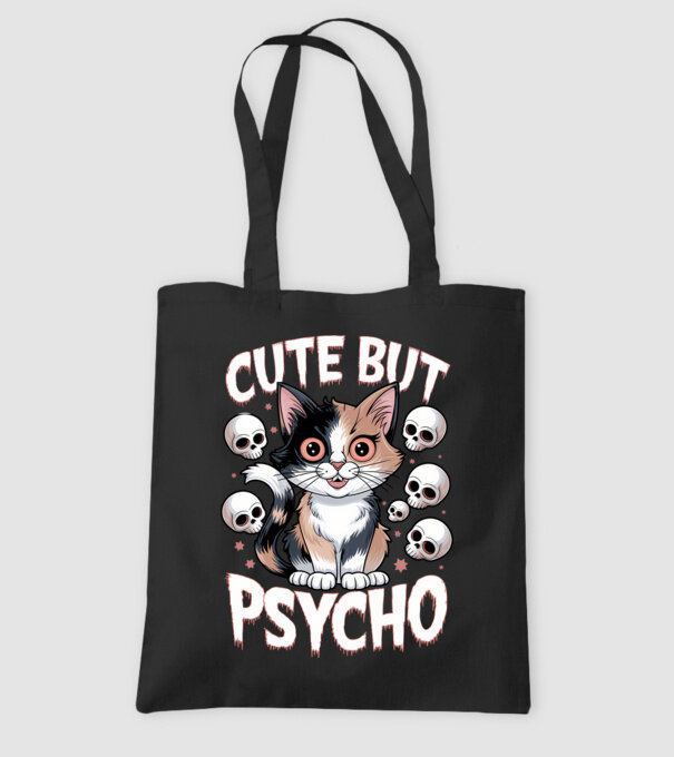 Cute, but Psycho pisică Negru model negru pe tricou
