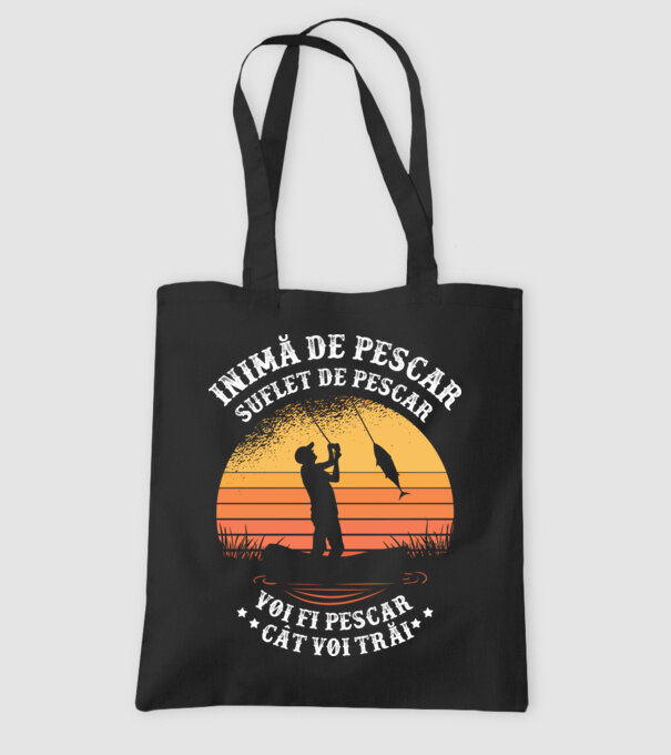 inimă de pescar, suflet de pescar, voi fi pescar cât voi trăi model negru pe tricou