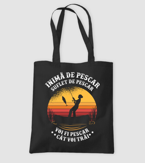 inimă de pescar, suflet de pescar, voi fi pescar cât voi trăi model negru pe tricou