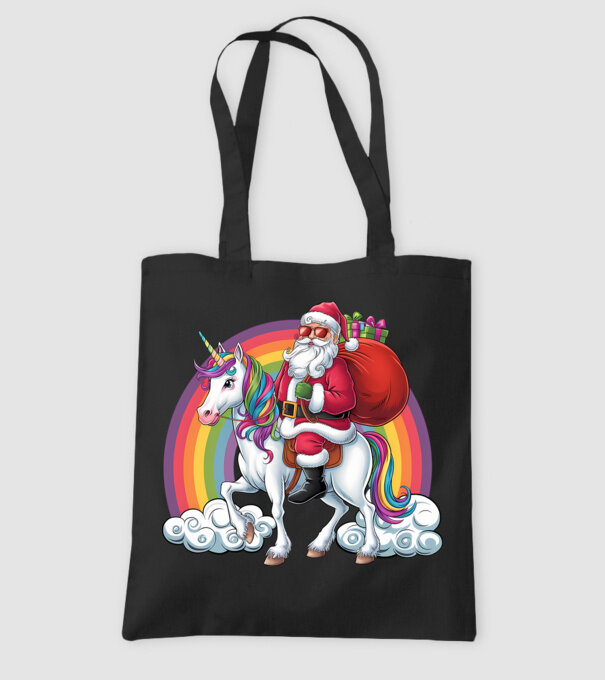 Moș Crăciun cool pe un unicorn 2 model negru pe tricou