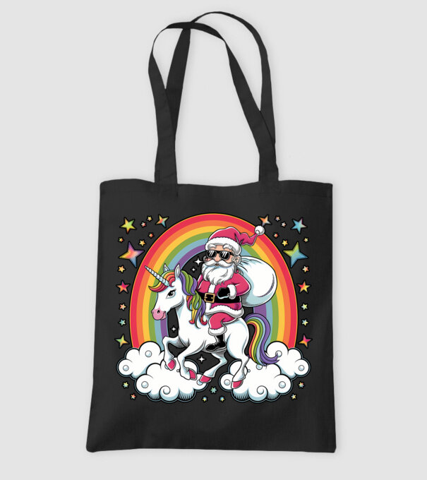 Moș Crăciun cool pe un unicorn model negru pe tricou
