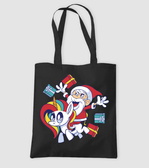 Moș Crăciun pe un unicorn model negru pe tricou
