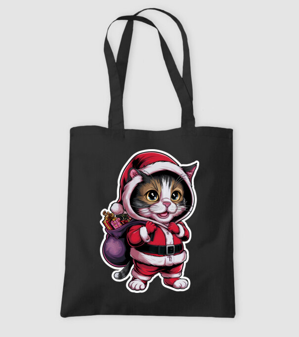 Santa Cat model negru pe tricou