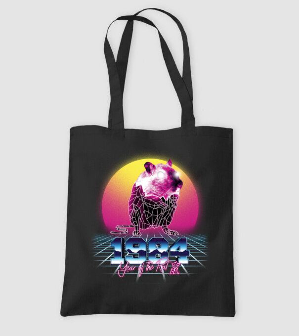 1984 Year of the Rat model negru pe tricou