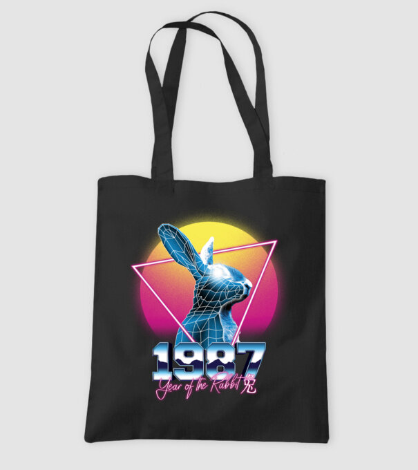 1987 Year of the Rabbit model negru pe tricou