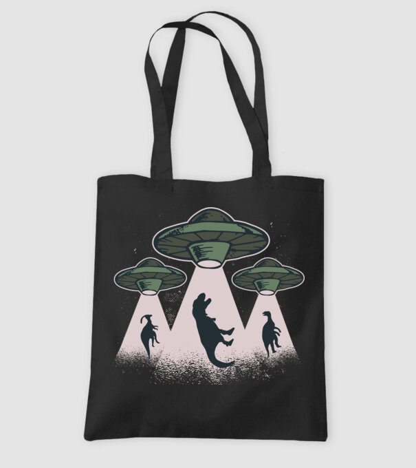 Alien OZN dinozaur model negru pe tricou