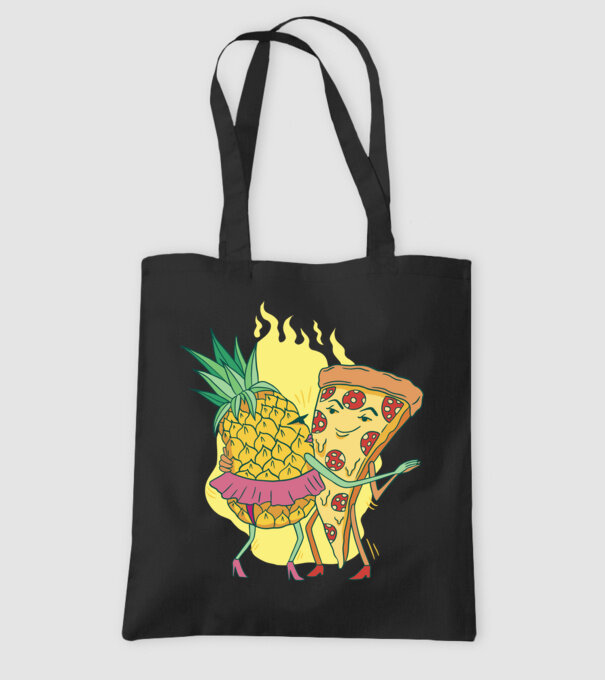 Pizza cu ananas Dragoste model negru pe tricou