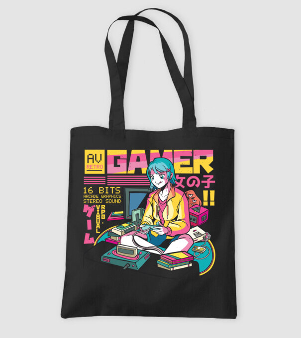 Anime fată Gamer model negru pe tricou