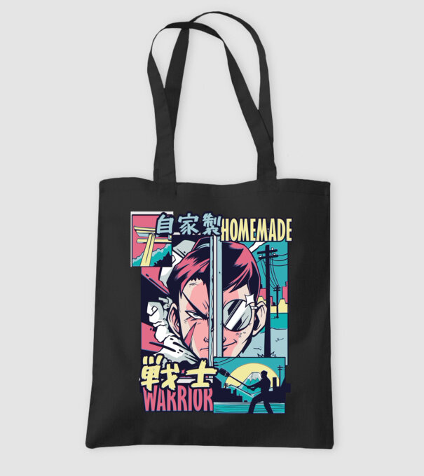 Anime Vaporwave Home Made Warrior model negru pe tricou