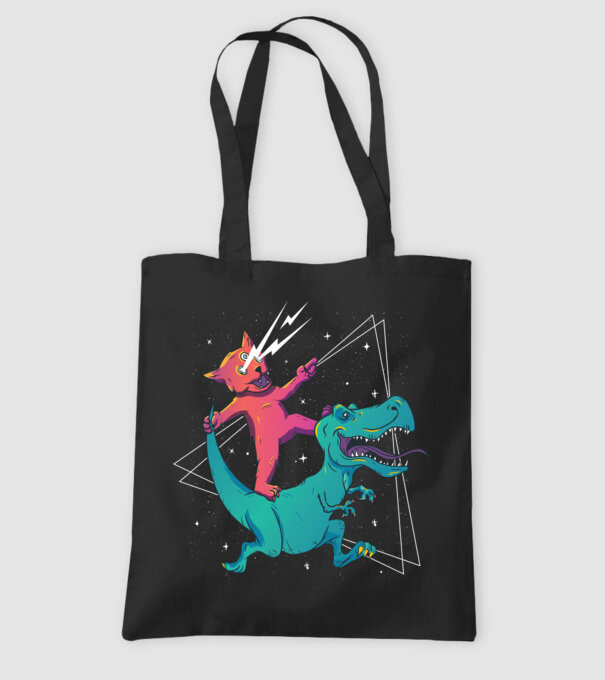 Pisică drogată pe dinozaur model negru pe tricou