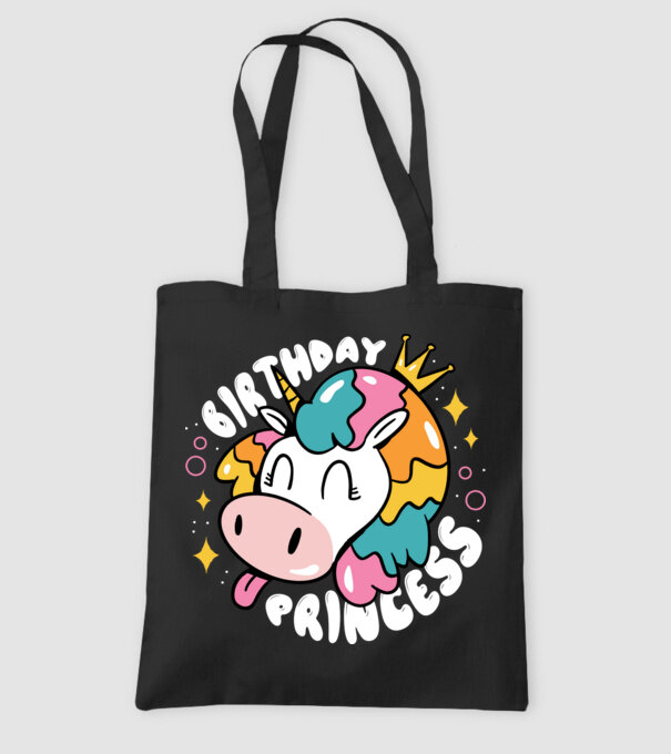 Birthday Princess Unicorn model negru pe tricou