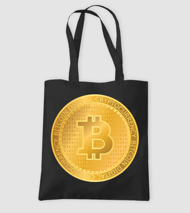 Monedă de aur Bitcoin model negru pe tricou