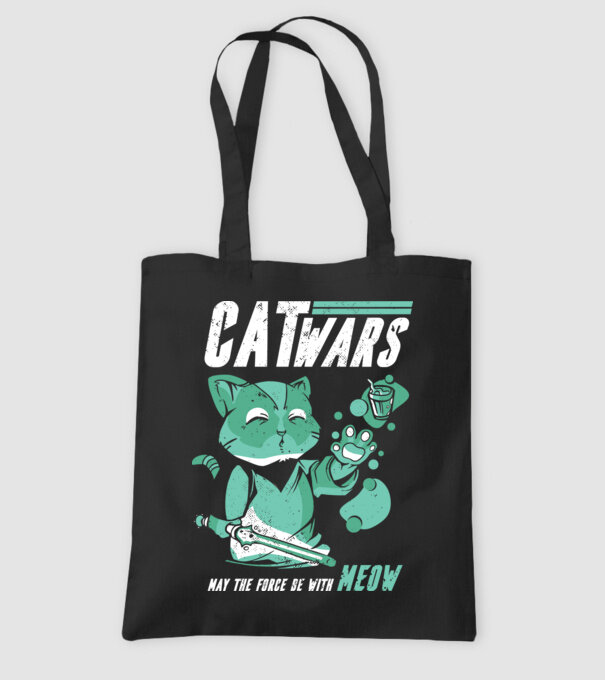 Cat wars - May the force be with meow model negru pe tricou