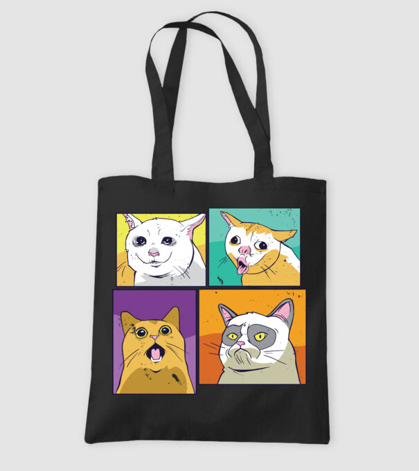 Pisică Meme Pop Art model negru pe tricou