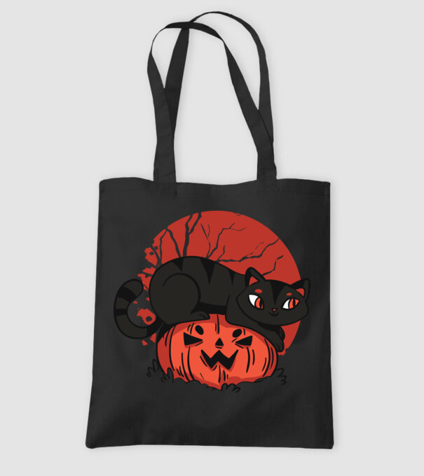 Pisică pe dovleac Halloween model negru pe tricou