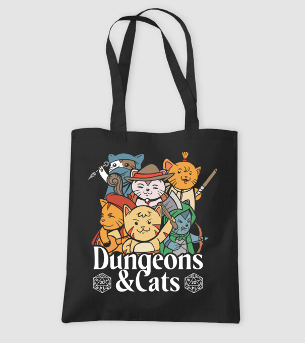 Dungeons and Cats - Joc de rol cu pisici model negru pe tricou