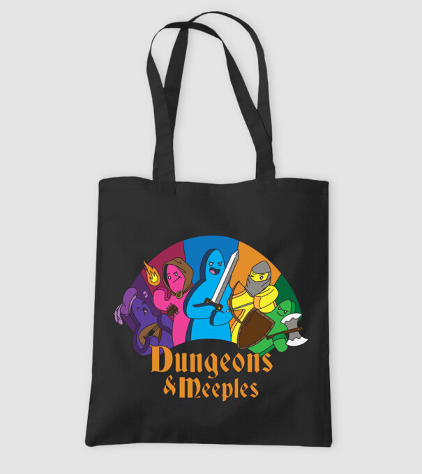 Dungeons Meeples model negru pe tricou