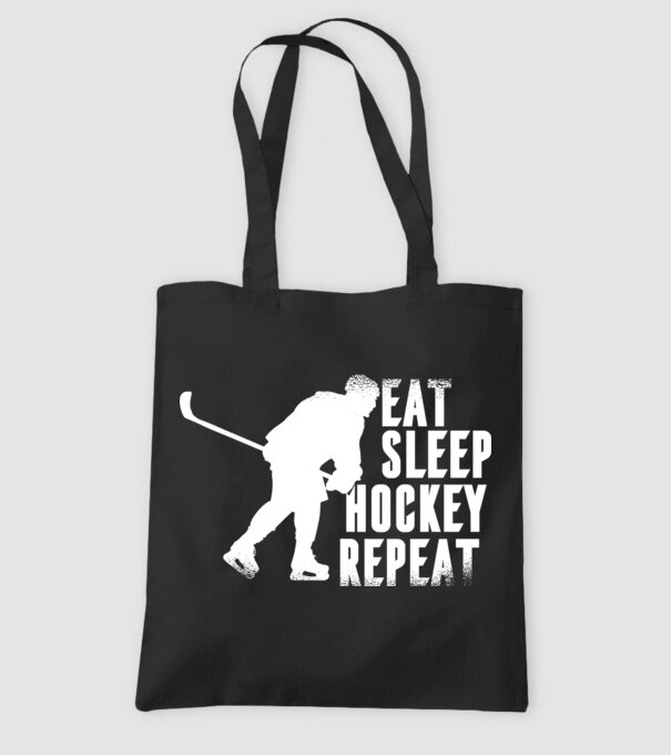 Eat Sleep Hockey Repeat model negru pe tricou