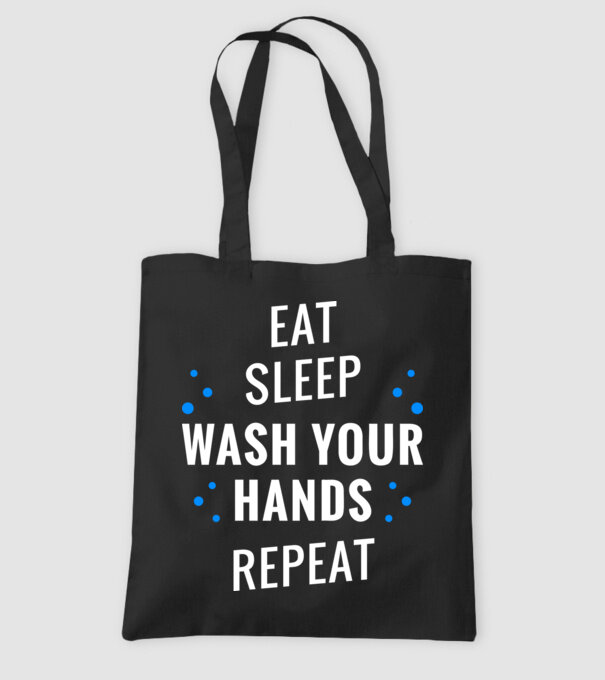 Eat sleep wash your hands repeat model negru pe tricou