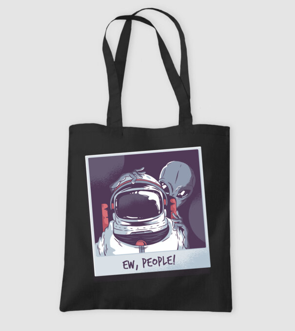 Ew, Oameni - Astronaut cu extraterestru model negru pe tricou