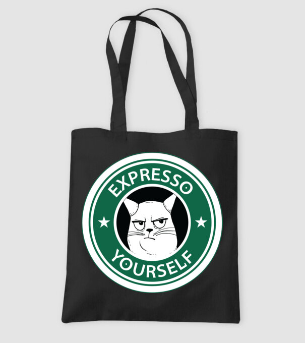 Expresso Yourself tricou Pisică cu cafea model negru pe tricou