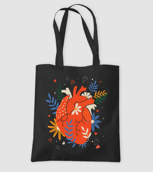 Inimă Floral model negru pe tricou