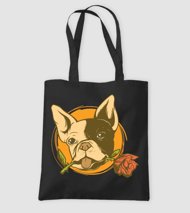 Bulldog francez cu trandafir model negru pe tricou