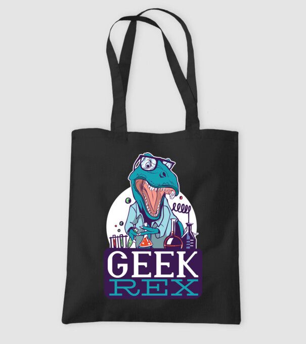Geek Rex dinozaur tricou model negru pe tricou