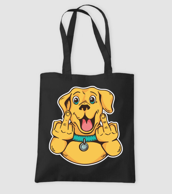 Golden Retriever arată degetul model negru pe tricou